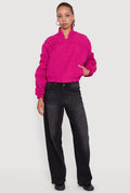 Ruched Long Sleeve Zip Front Windbreaker Jacket